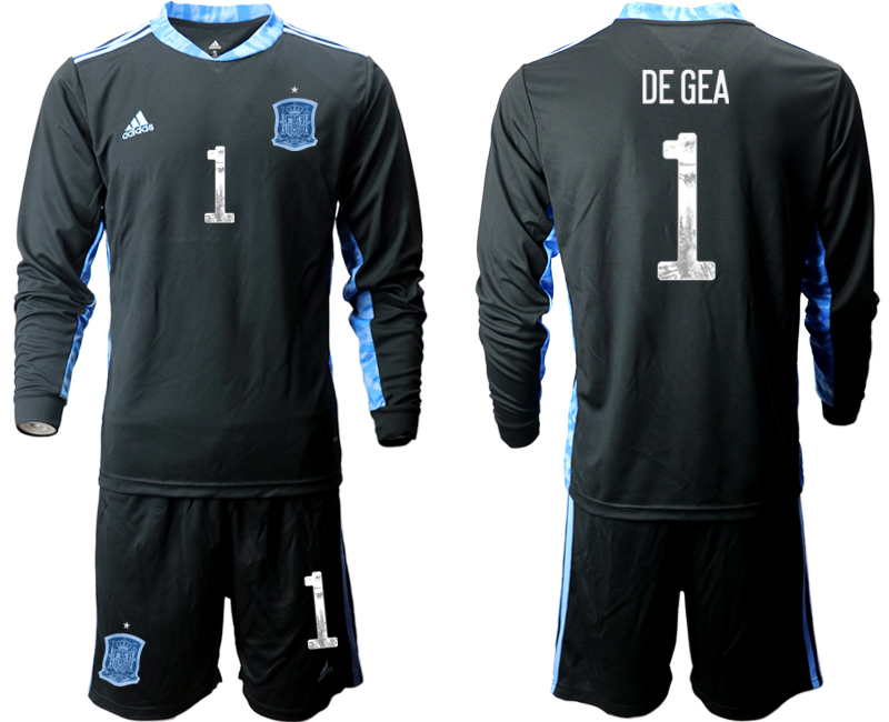Men 2021 European Cup Spain black Long sleeve goalkeeper #1 Soccer Jersey1->spain jersey->Soccer Country Jersey